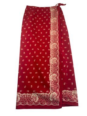 Ralph Lauren Red Bandana Print Wrap Skirt Size 10 Button & Tie Waist